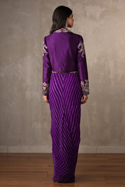 Royal Amethyst Draped Silk Ensemble
