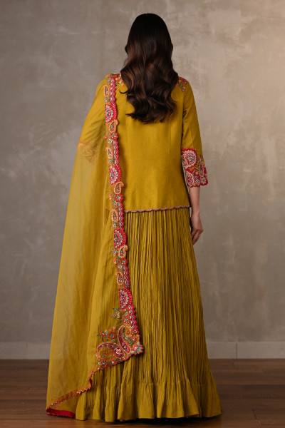 Mustard Rouge Crushed Organza Lehenga Set