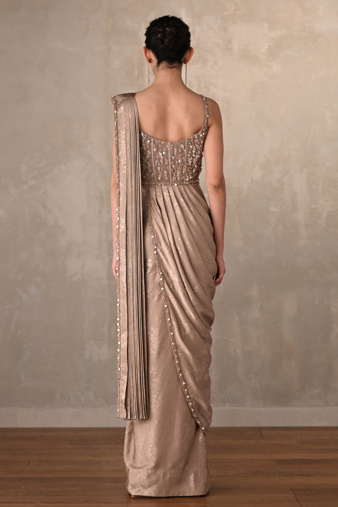 Satin Draped Gown With Embellished Corset
