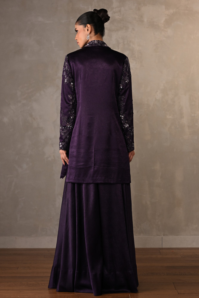 Embroidered Jacket-Sharara Satin Set