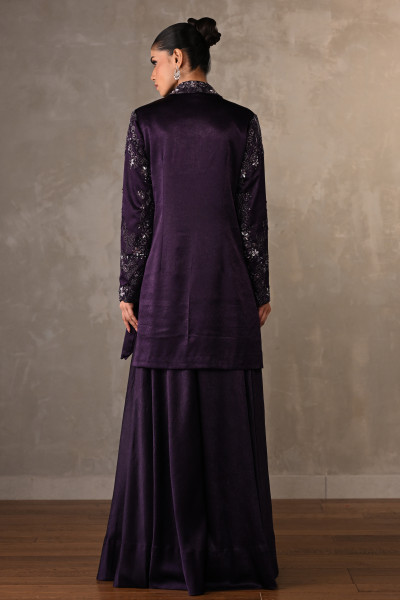 Embroidered Jacket-Sharara Satin Set