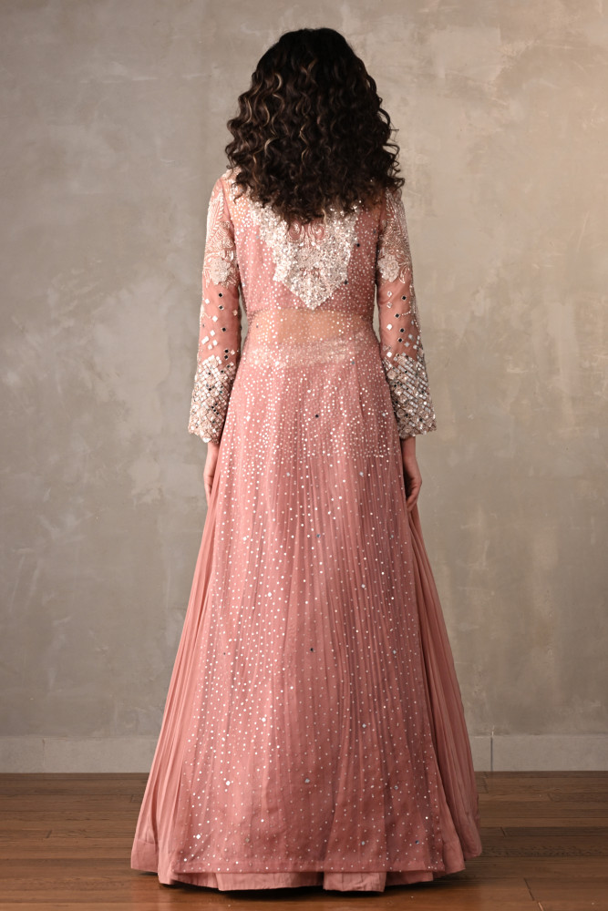 Rosewood Radiance Embellished Skirt Set With Cape