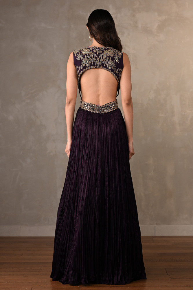 Moss Mirror Embroidered Pleated Gown