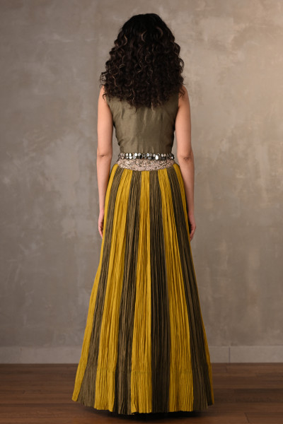 Yellow-Mehndi Luxe Panelled Lehenga Set