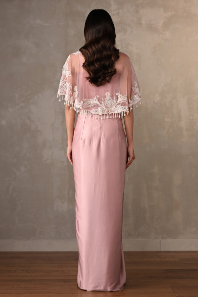 Blush Corset-Style Gown With Embroidered Cape
