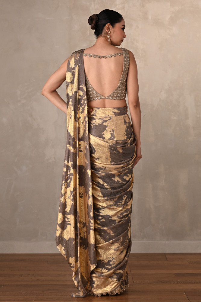 Molten Gold Foil Drape Saree