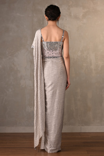 Satin Silver Saree Gown