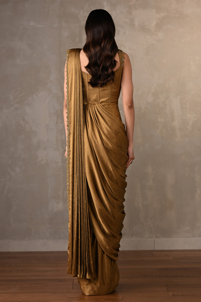 Golden Aura Embellished Draped Gown