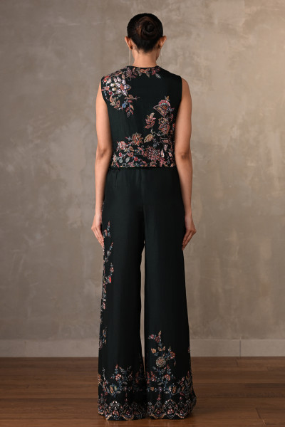 Midnight Bloom Embellished Silk Co-Ord Set