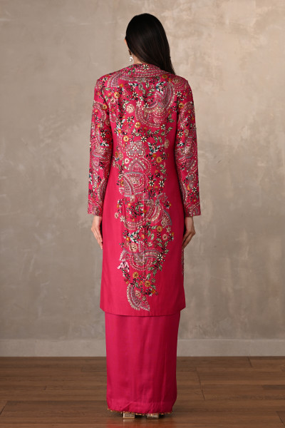 Rani Silk Draped Skirt Set With Embroidered Long Jacket