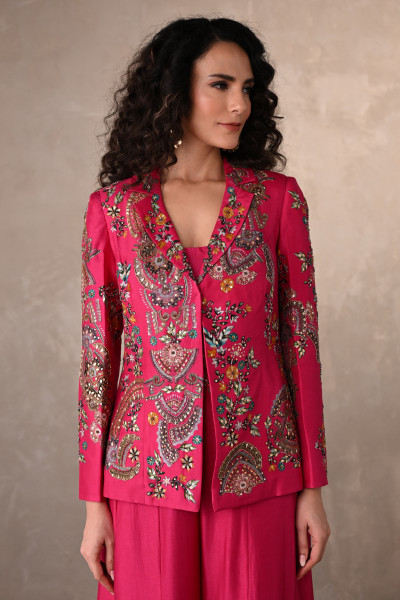 Rani Silk Jacket And Sharara Set With Intricate Embroidery