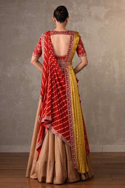 Golden Banarasi Lehenga Set With Double Dupatta