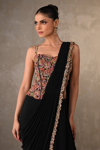 Multicolor Embroidered Drape Gown