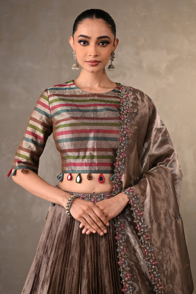 Striped Tissue Lehenga Set