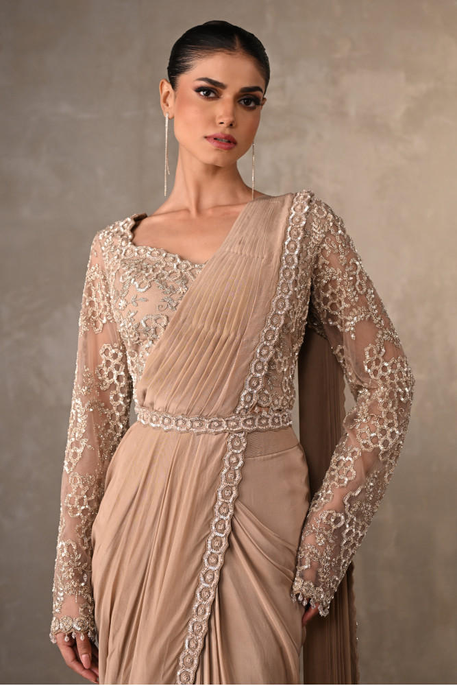 Tone-On-Tone Embroidered Drape Saree