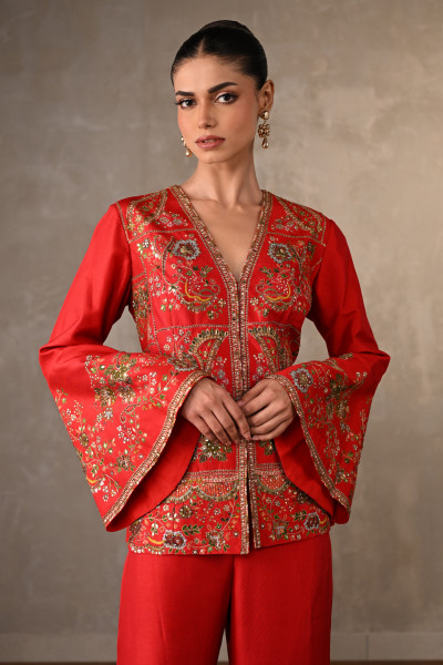 Crimson Silk Embroidered Co-Ord Set