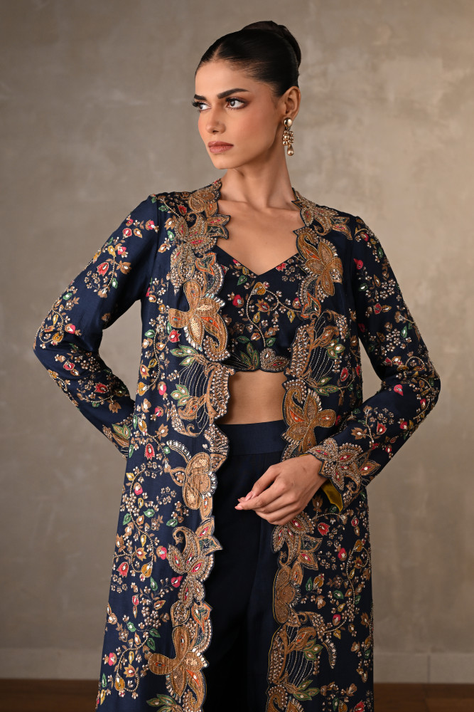 Opulent Navy Luxe Embellished Cape Set