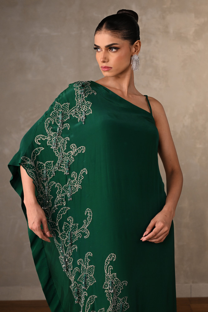 Image of Noir One-Shoulder Crepe Kaftan Set