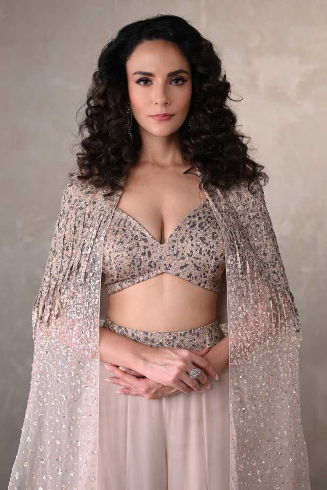 Blush Champagne Embellished Cape Set