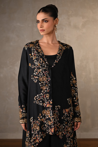 Black Embellished Silk Co-Ord Set