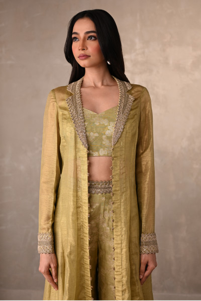 Pista Green Brocade Jacket Set