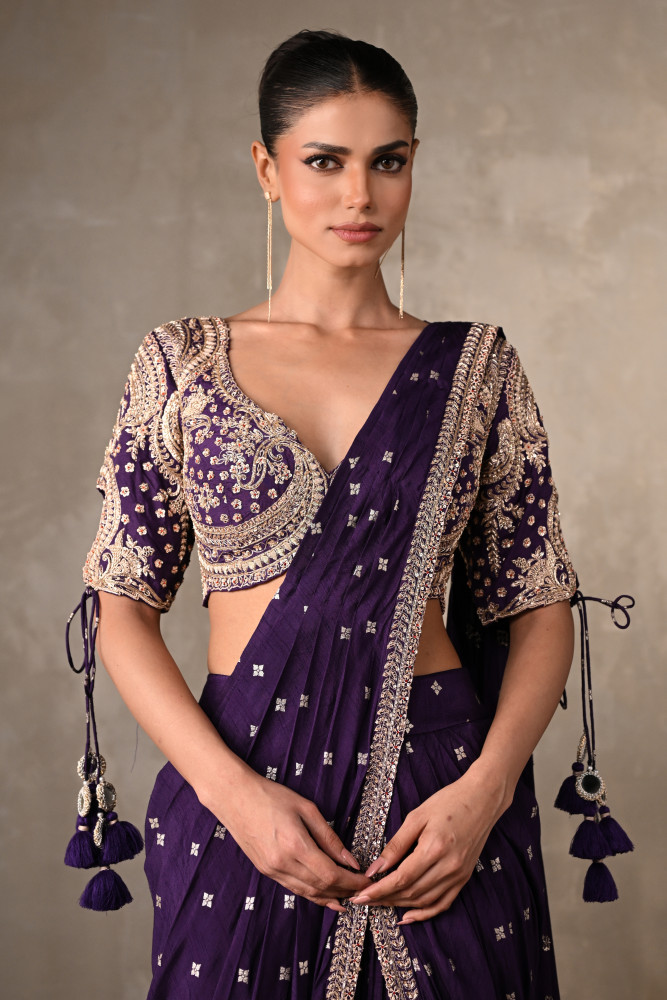 Zariya Purple Embroidered Drape Saree