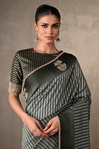Opulent Green Banarasi Saree With Intricate Embroidery