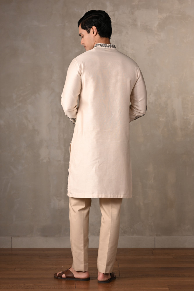 Ivory Chanderi Embroidered Kurta