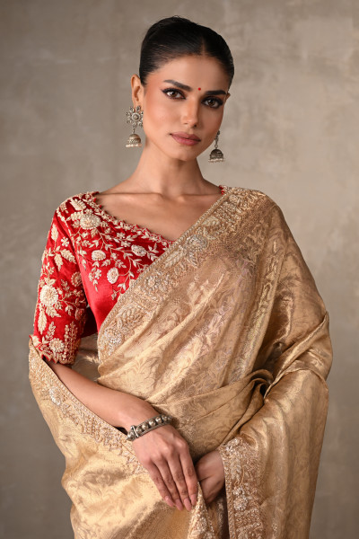 Regal Gold Banarasi Saree With Contrast Blouse