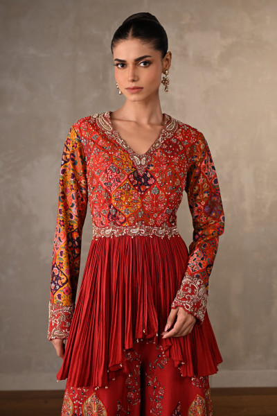 Royal Red Silk Embroidered Co-Ord Set