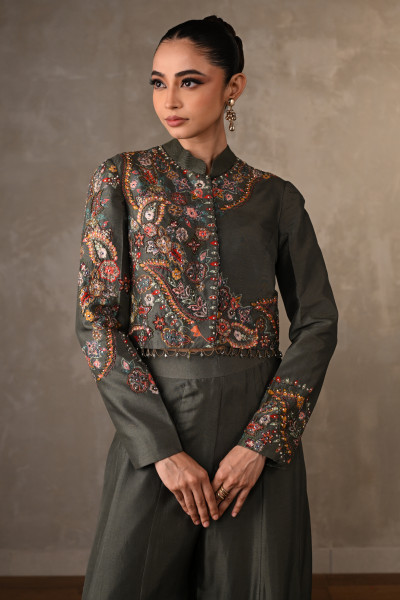 Silk Cropped Top Suit Co-ord