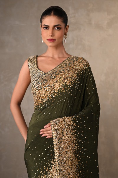 Mehndi Stardust Saree Set