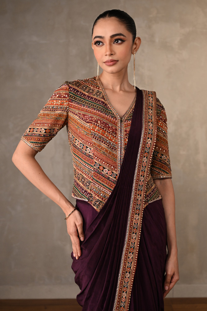 Opulent Border Embellished Drape Saree Set