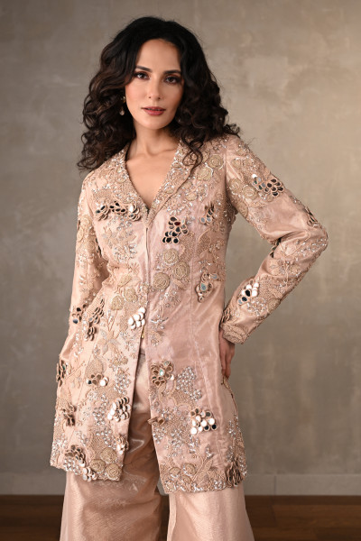 Metallic Blush Mirror Work Sharara Set