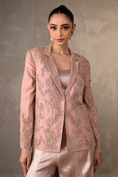 Pink Brocade Pant Suit Set