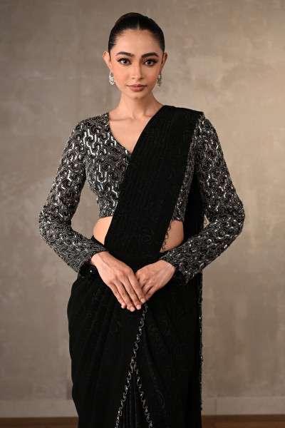 Starlit Black Sequin Drape Saree Set