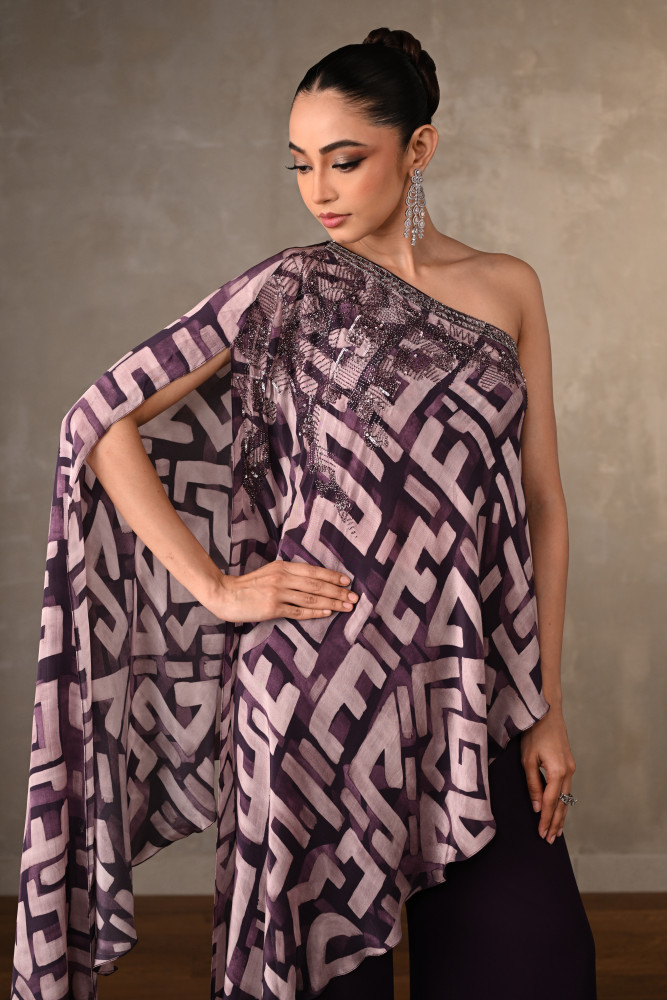 Geometric Print One-Shoulder Co-Ord Set