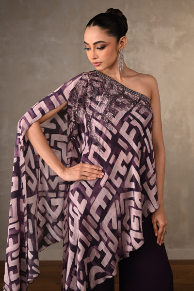 Geometric Print One-Shoulder Co-Ord Set