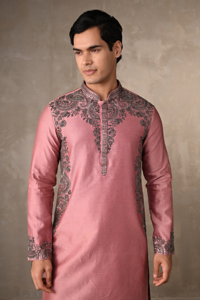 Pink Chanderi Embroidered Kurta