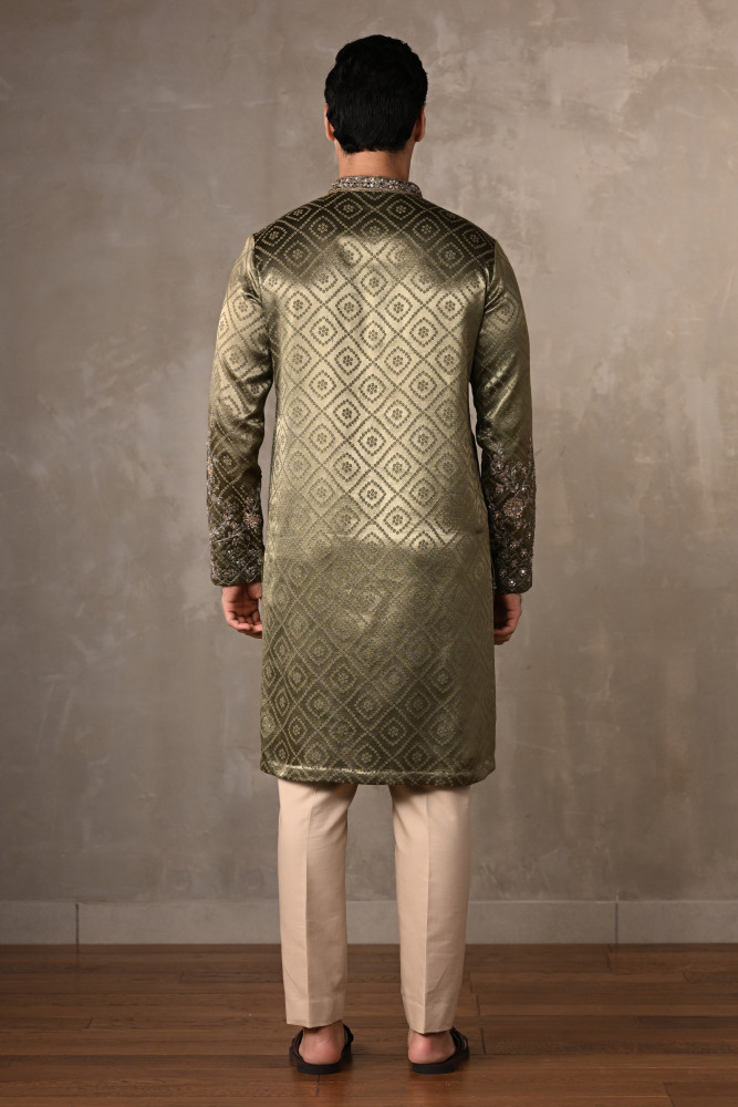 Sea Green Silk Jacquard Kurta