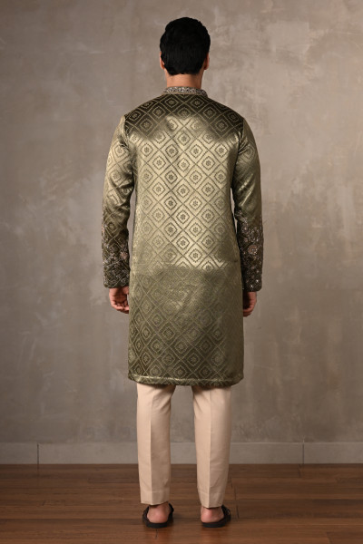 Sea Green Silk Jacquard Kurta