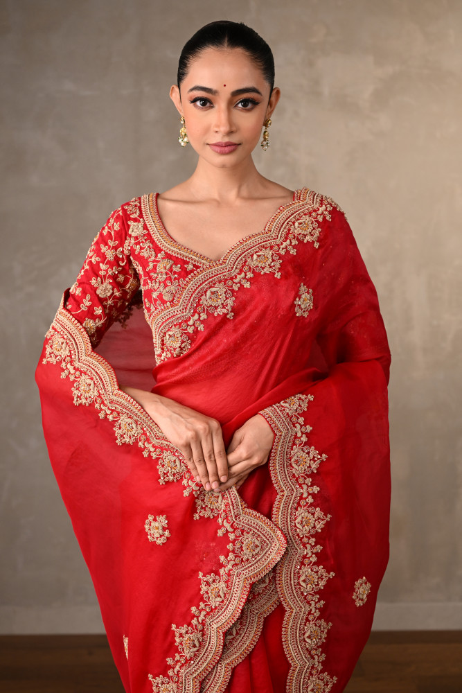 Radiant Ruby Organza Saree Set