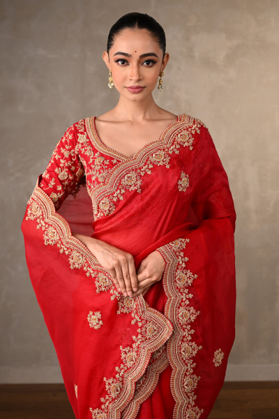 Radiant Ruby Organza Saree Set