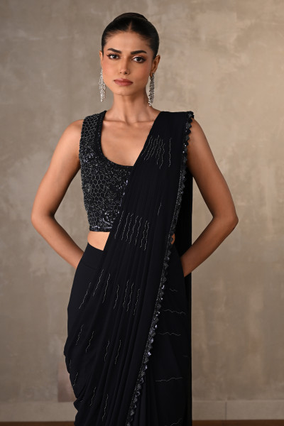 Noir Georgette Pre-Stitched Saree
