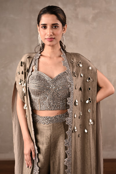 Mirror-work Embroidered Cape Set