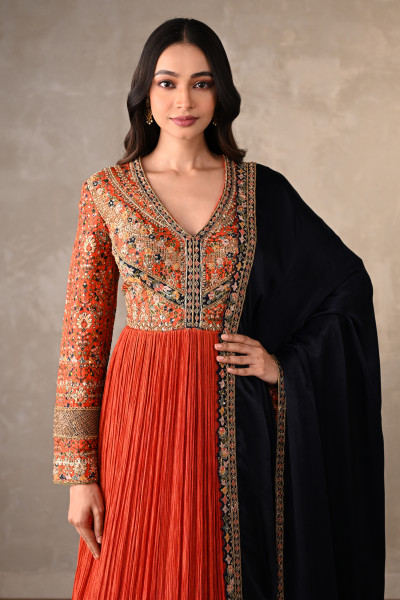 Orange & Navy Luxe Organza Anarkali