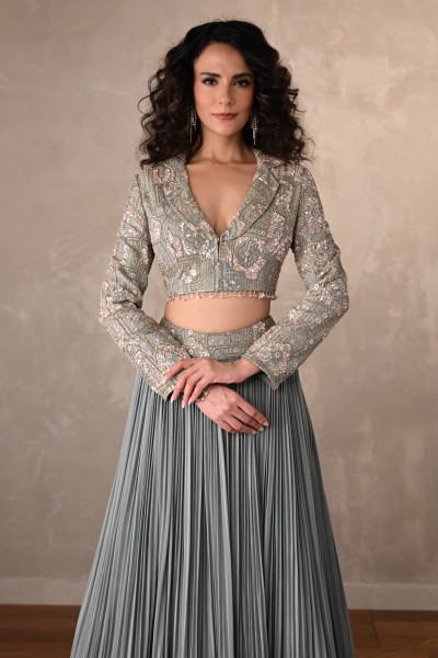 Ethereal Mist Embellished Crepe Ensemble