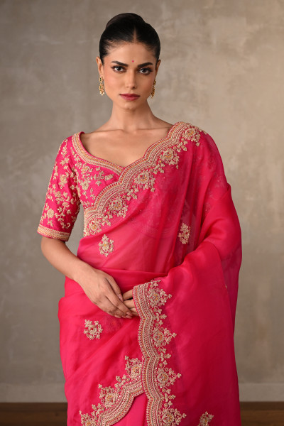 Radiant Ruby Organza Saree Set