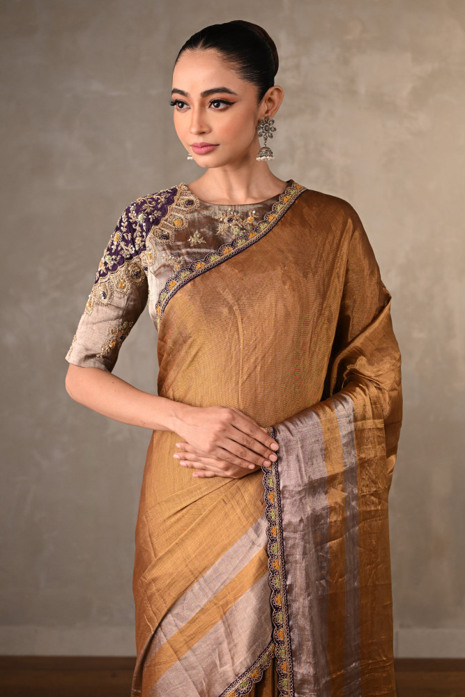 Bronze Gold Tissue Saree Set
