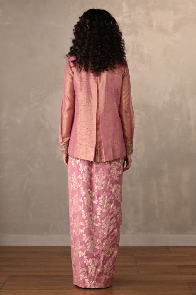 Tissue Jacket With Banarasi Draped Skirt Ensemble